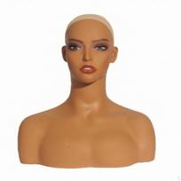 Mannequin Head with Shoulders Female Hairpiece Display Bald Bust for brown