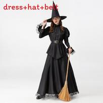 Helovino raganos kostiumas moterims su juoda suknele ir skrybėle Cosplay vakarėliams XXL black