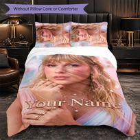 Taylor Swift Customized Name Text Bedding Set, 1 Duvet Cover & 2 Pillowcases Personalized Bedroom Gift 135cmx200cm