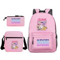 K-Pop Anime Print School Backpack Kids Teens Lightweight Oxford Fabric Dual Shoulder Bag 16-inch Laptop Compatible 3-piece set