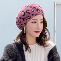 Imitation mink leopard print beret women's autumn and winter casual trend retro painter hat middle-aged and elderly bud hat dome One size fits all