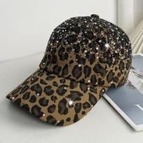 New fashion leopard print full diamond baseball cap women's summer sun protection visor showing face small versatile trendy brand cap m (55-60cm) adjustable black