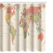 World Map Shower Curtains with Hooks Vintage Style Decor Bathroom Decoration Accessories Fabric Polyester Multicolour 180*200cm geltona