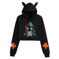 Ladies' Dragon Ball Goku Cat Ear Hoodie - Saiyan Series Printed Design Double Extra Small black