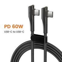PD 60W 100W USB tipo C laidas 90 laipsnių dvigubas alkūnės duomenų laidas skirtas iPhone 15 Xiaomi Samsung S23 Realme 5A greito įkrovimo laidui 60W 1m gray