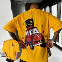 202526 Summer Disney Cars Lightning McQueen Cartoon Pattern 100 Cotton Printed Tshirt Comfortable Breathable Mens Clothing L orange