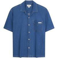 Calvin Klein Trendy Vacation Style Cuban Collar Linen Blend Denim Short Sleeve Shirt Men shirts 4LF764G L blue