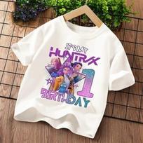K Pop Demon Hunters Kids T-shirt Kawaii Cartoon Birthday Number1-9  Printed Tops Girls Tee Summer Short Sleeve Children Clothing 100 white