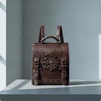 Retro Backpack with Gear Motif | Adjustable Shoulder Straps, Convenient Flap Closure, Vintage gray