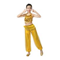 Girls Recital Dance Costume Set with Sequined Halter Top and Lightweight Flowing Pants for Belly Dance Stage Use L geltona