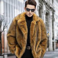 Vyriškas ilgas žieminis audinės kailio paltas-striukė su apykakle ir kailiu XL geltona