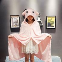 Cute Cartoon Cape Flannel Blanket Lazy Shawl Cape Student Hooded Home Office Nap Blanket Matches the image,100X80CM white