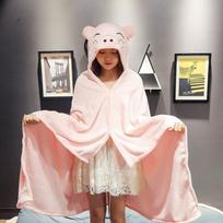 Cute Cartoon Cape Flannel Blanket Lazy Shawl Cape Student Hooded Home Office Nap Blanket Matches the image,100X160CM