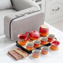 Kung Fu tea set, portable ceramic tea set, Adult Asian tea set, Tea Gift Set, Grey holster, portable travel bag, home gray