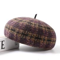 Autumn and winter new pure wool women's beret plaid woolen painter's hat shows the face of the small pumpkin hat tide average size gray