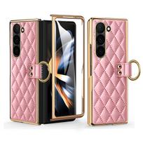 VIETAO Luxury Design Z Fold 7 Case With Finger Ring, PU Leather Phone Case With Tempered Glass For Samsung Galaxy Z Fold 6 5 4 3 For Samsung Z Fold 7 balta
