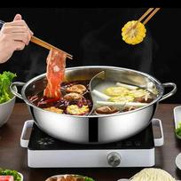 28cm Chinese  Pot Hot Shabu Divider Stainless Steel Cooking Cooker Induction Hotpot Divided Kitchen Cookware Flavor Pan Two Chin brown