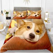 Corgi Duvet Cover Set King Queen Size Polyester Comforter Cover For Kids Boys Girls Bedding Set With Pillowcase EU single(135x200cm) beige