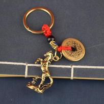 1Pcs Copper Feng Shui Wealth Key Ring 2026 Year Of Chinese Zodiac Horse Lucky Keychain Women Men Bag Charm Pendant Jewelry Gift brown
