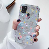 Skirta Samsung Galaxy A21S telefono dėklas Animacinis galinis dangtelis Skaidrus minkštas silikonas Madingas gėlių dėklas Skirta Samsung A 21S a21s Mielas A21S gray
