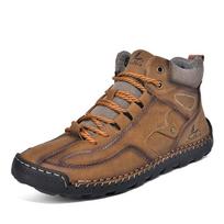 Men's Plus Size High-Top Martin Boots - Winter Casual Leather with Handmade Stitching 41 brown