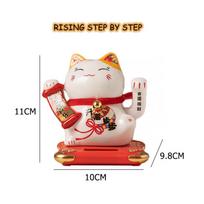 4.3 Inch Solar Powered Waving Ceramic Maneki-neko Lucky Beckoning Cat for Wealth Fortune, Home Office Decor, Gift for Prosperity beige
