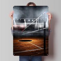 Volleyball Court Spotlight Metal Signs Sport Poster Vintage Interior Decoration Custom Tinplate Sign for Wall Art Decoration 20x30cm（7.8x11.8inch） black