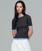 ERA Women Boat Neck Double Layer Slim Rib T - Ash Blue Ash Blue/M black