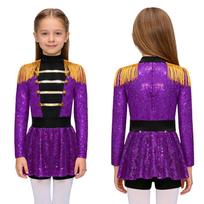 Vaikų Mergaičių Cirkas Vedėjas Karnavalo Kostiumas Berankovis Blizgučiai Tiulio Suknelė Helovino Cosplay Šventės Apranga 11-12 Years violetinė