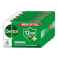 Dettol Original Bathing Soap Bar With 12 Hr Protective Shield (750Gm) | 99.99% Germs, 150G (Pack Of 5) green
