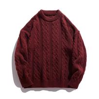 Autumn Winter Men's Knitted Sweater Solid Color O-Neck Loose Casual Pullovers Men Knit Streetwear Fashion Couple Sweaters 3XL raudona