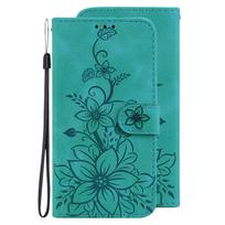 Lily Fower įspauduotas atverčiamas odinis dėklas Realme GT6 Realme C61 C67 C55 C53 C63 C31 C33 su atrama, pinigine, kortelių skyriais, dangtelis Narzo N55 N53 50A dėklas Realme C55 žalia