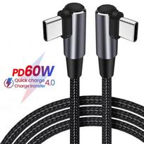 60W PD Fast Charging Line USB C to USB Type C Cable Right Angle Wire 90 Degree Data Cable For Laptop Mobile Phone 0.5m gray
