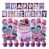 Gimtadienio vakarėlio dekoravimo rinkinys Teminis baneris Torto viršūnėlės ir spiraliniai balionai K-POP muzikos šokių tema Šventė Rožinės spalvos mergaičių vakarėlio reikmenys H