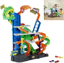 Mattel Hot Wheels City Ultimate T-Rex Garage with 2 Toy Cars & Storage for 50+, Race & Stunt, Dino Nemesis
