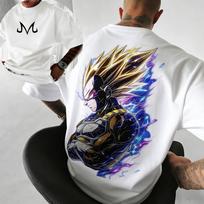 Dragon Ball Goku Spausdinti trumpomis rankovėmis Bandai Laiski Vyriški ir Moteriški 2026 Vasariniai Kvėpuojantys Sportiški Madingi Medvilniniai Marškinėliai 4XL gray