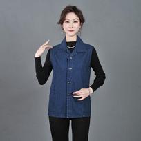 Denim Vest Women's Dark Blue Vest Vest Elderly Pocket Design L blue
