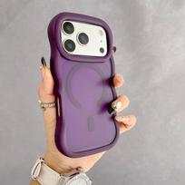 Luxury 3D Wavy Smooth Armor ForMagsafe Case foriPhone 17 Air 16 15 14 13 Pro Max Plus Magnetic Wireless Charging Bumper Cover iPhone17 Pro Max tamsiai violetine spalva