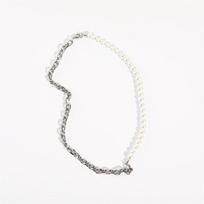 Unisex Real Gold-Plated Cuban Pearl Necklace - Asymmetrical Stainless Steel Titanium Design white