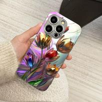 Tulip flowers High-end Phone Case Electroplated Glass TPU PhoneCase for iPhone 17 16 15 14 13 12 11pm Pro Plus iPhone 11 ProMax gray