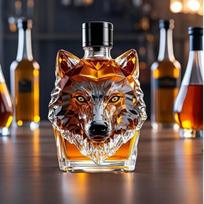 Wolf Head Whiskey Decanter High Borosilicate Glass Wine Bottle Decorative Spirits Carafe Wine bottle + carton packaging gray