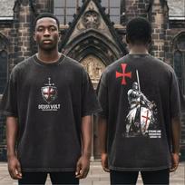 Deus Vult Skalbtas Oversized Y2k Marškinėliai Vyrams Moterims Streetwear Marškinėlis M viduramžių Kryžiuočio Streetwear Jozuė Kariūnas Riteris Grafinis Viršus 110 gray