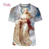 Summer Round Neck 3D Beautiful Wing Angel Pattern Printed Top Fashionable Casual Short Sleeved Men's and Women's unisex T-shirts L gray