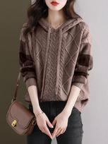 Sweater women's autumn and winter new lazy style casual hooded loose knitted sweater long-sleeved top bottoming shirt deep camel gray