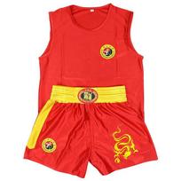 Unisex Vushu drabužiai Kung Fu uniforma Vaikams Sanda Wu Shu drabužiai Kovos menų rinkinys Bokso šortų kostiumas su siuvinėtu drakonu 120cm raudona