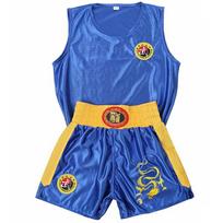 Unisex Vushu drabužiai Kung Fu uniforma Vaikams Sanda Wu Shu drabužiai Kovos menų rinkinys Bokso šortų kostiumas su siuvinėtu drakonu 120cm mėlyna