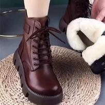 Winter new warm velvet thickened Martin boots soft leather retro thick-soled waterproof table large cotton boots 40 gray