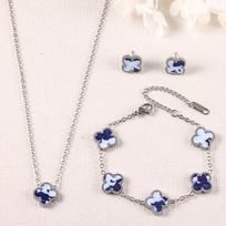 3 vnt. Keturlapis dobilas 18K paauksuotas Karoliai Apyrankė Auskarai Rinkinys Moteriški Lengvo prabangos Spalvingi Mados Aksesuarai necklace+bracelet+earring white