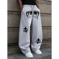 Flame Star Printed Casual Straight Leg Sports Pants Comfortable and Breathable for Daily Wear Street Style Loose Jogging Pants XL pilka
