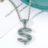 Dollar Sign Rotating Dollar Necklace Hiphop Cuban Chain Hip Hop Men's Necklace 50cm (Necklace Size） white